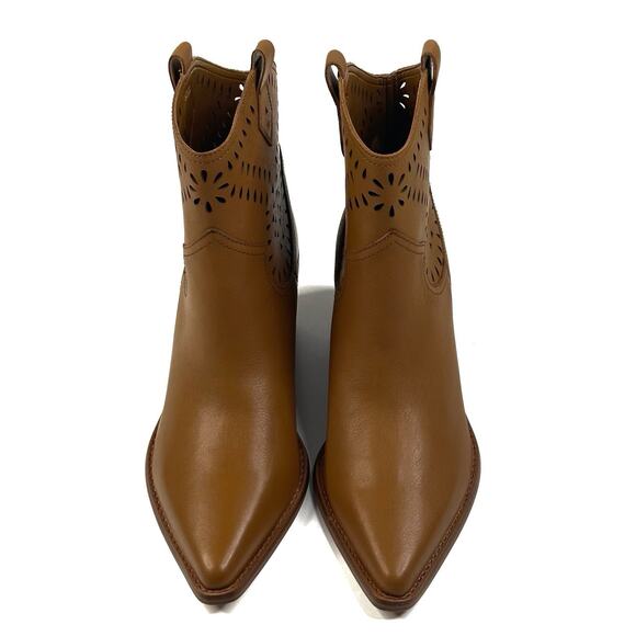 Marc Fisher Elyma Pointed Toe Western Tan Leather Booties Womens 8.5M New $199 - Picture 2 of 11